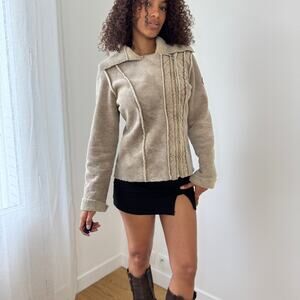 Vintage Italian Faux-Suede Shearling-Trim Zip Jacket (S)